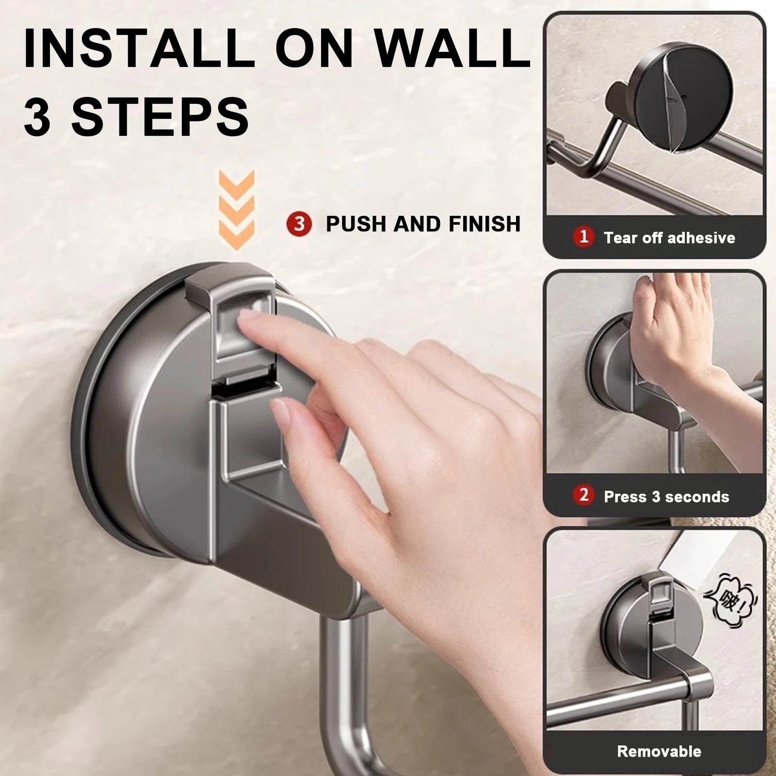 Porte-serviettes a ventouse double barre fixe sur un mur de salle de bain carrele