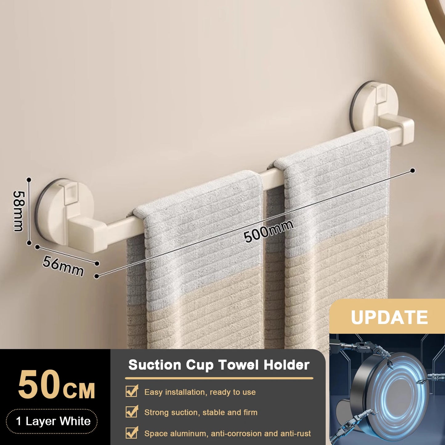 Porte-serviettes a ventouse double barre, sans percage