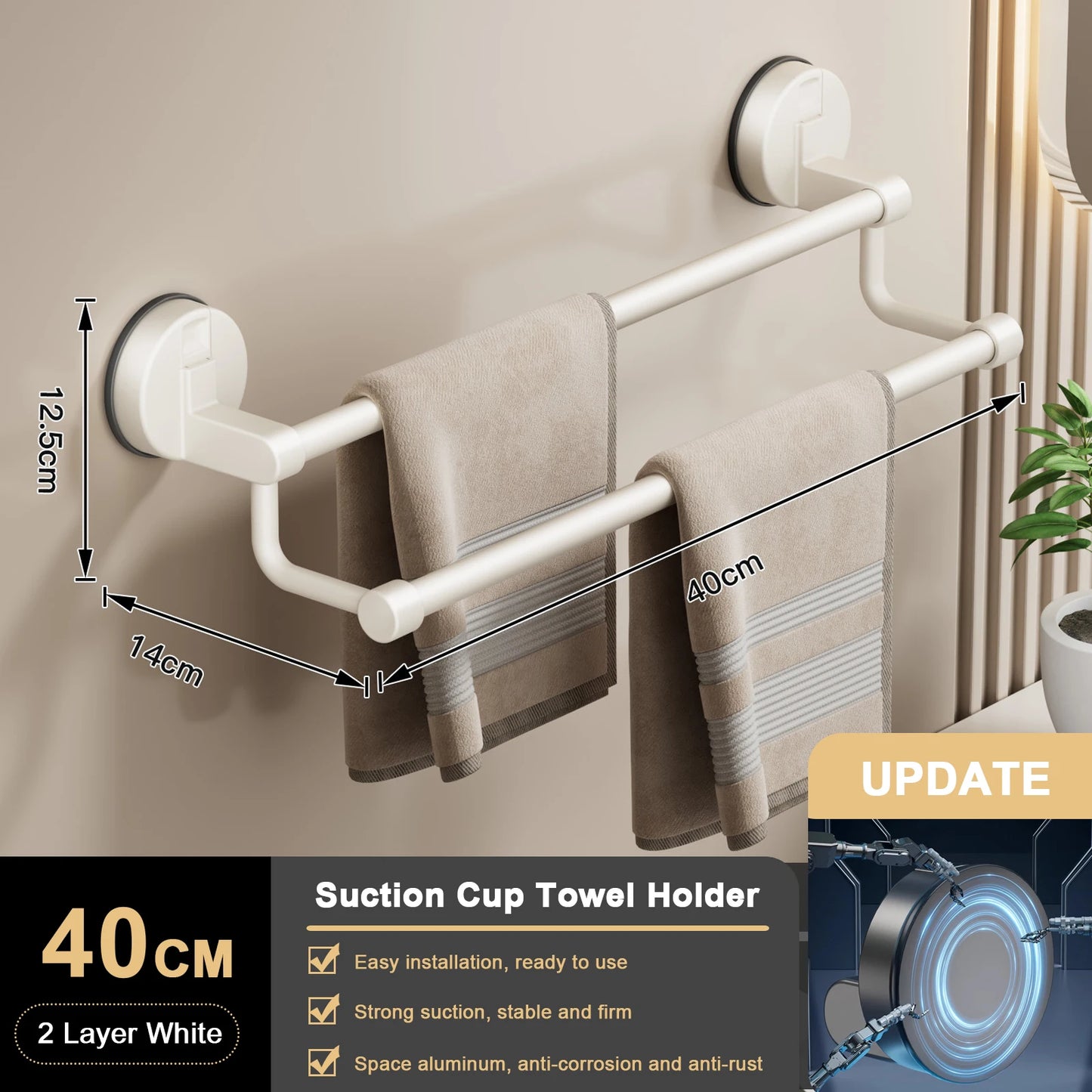 Porte-serviettes a ventouse double barre, sans percage