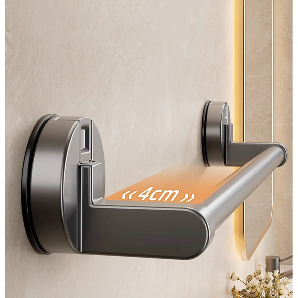 Porte-serviettes a ventouse double barre fixe sur un mur de salle de bain carrele