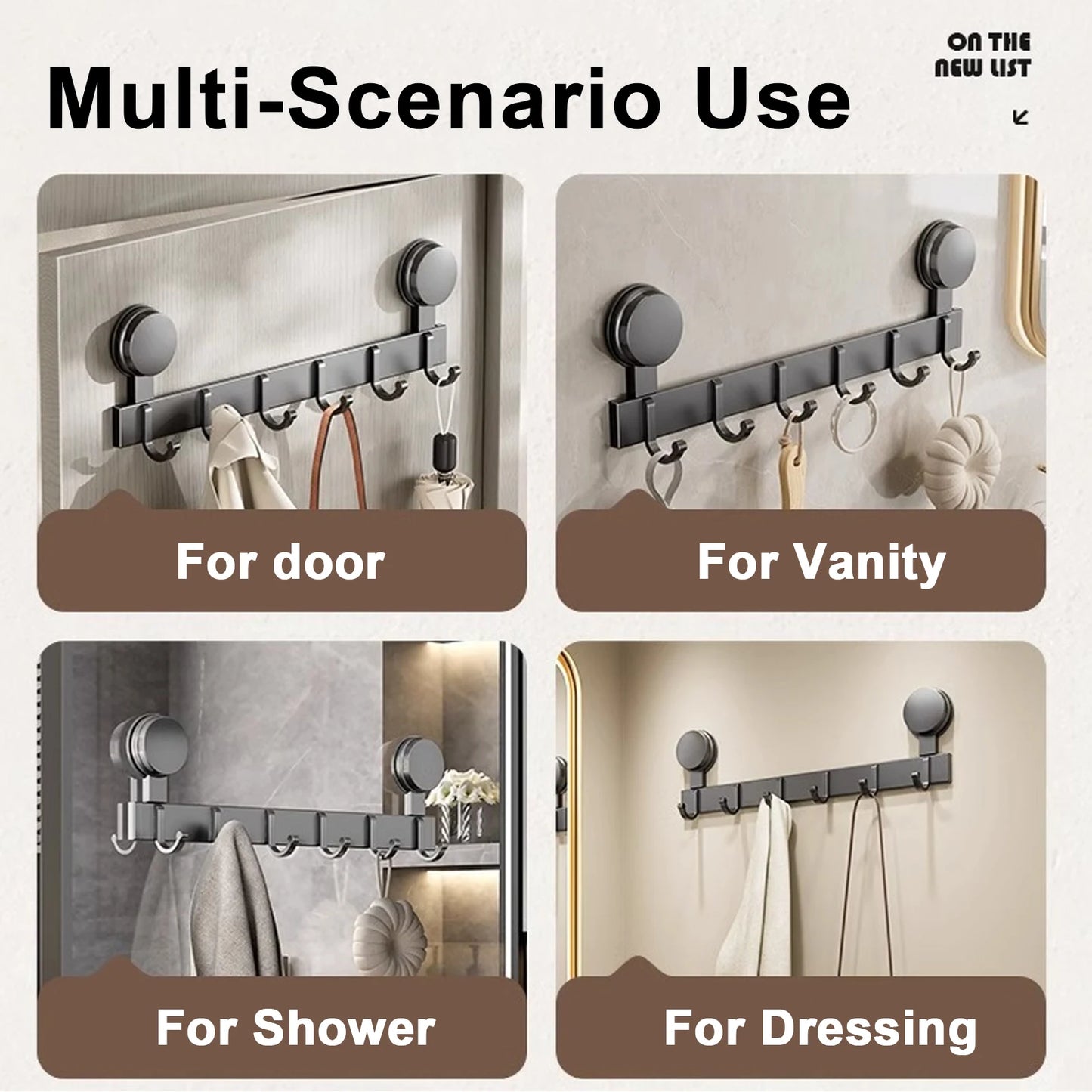 Crochets a ventouse fixes sur une vitre de douche tenant une serviette