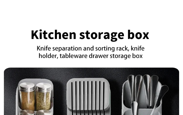 Organiseur de cuisine avec compartiments a couverts et fente porte-couteau sur un comptoir