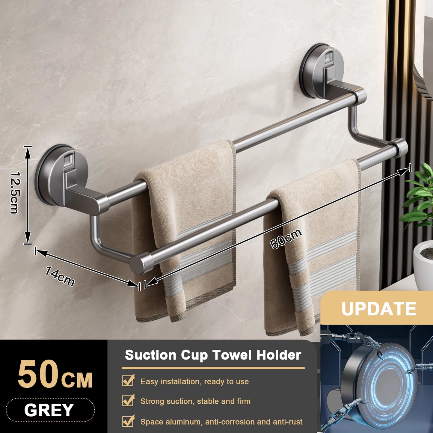 Porte-serviettes a ventouse double barre, sans percage