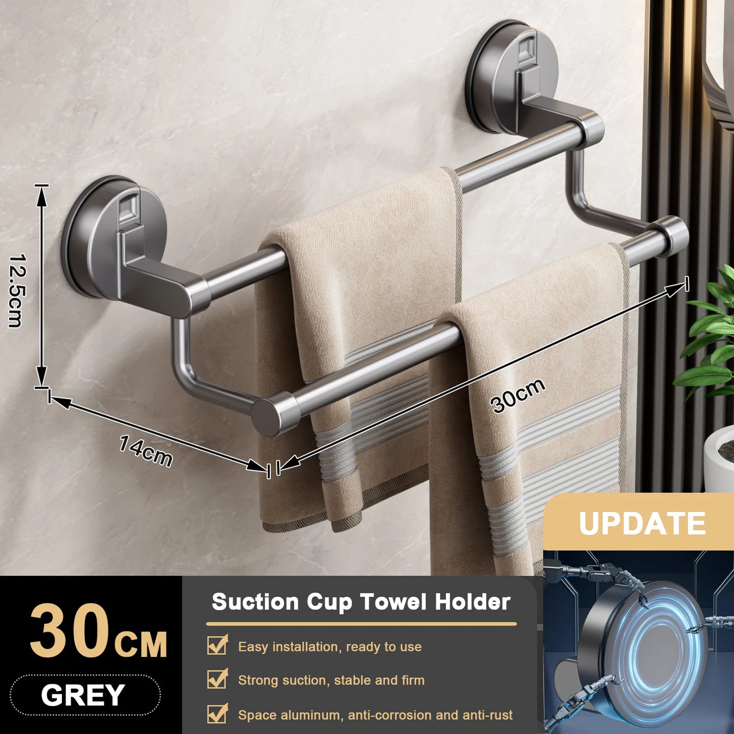 Porte-serviettes a ventouse double barre, sans percage