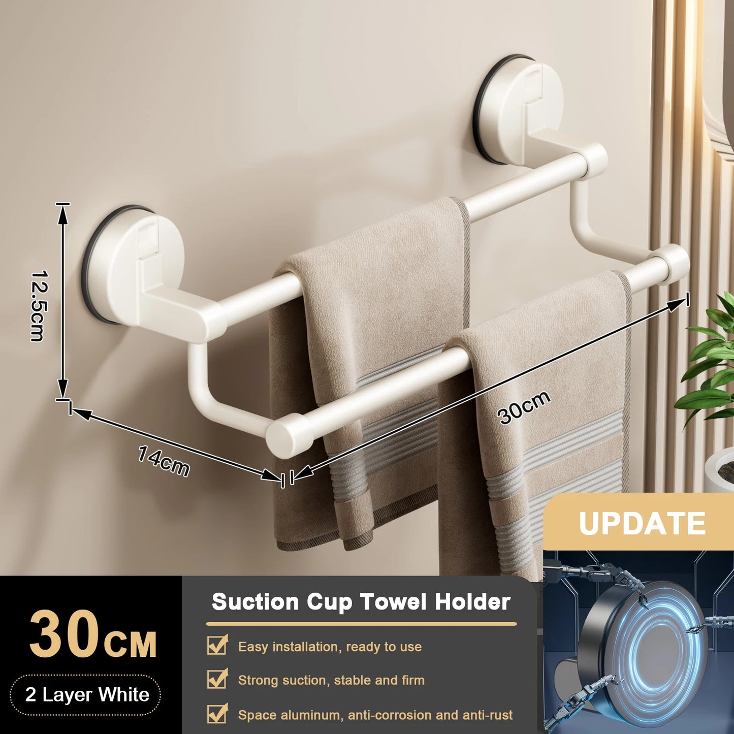 Porte-serviettes a ventouse double barre, sans percage