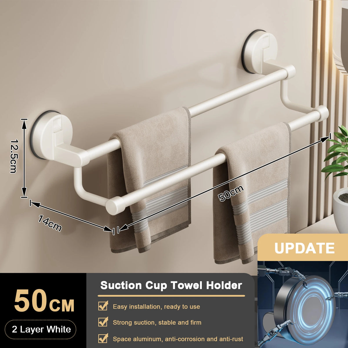Porte-serviettes a ventouse double barre, sans percage
